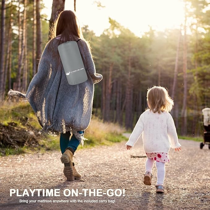 ANGELBLISS Baby Playpen Mat, Self-Inflating Play Mat for Babies and Toddlers, Roll Up & Waterproof Foam Crawling Mat for Floor, Portable Playmat for Babies with Travel Bag Grey (50×50in)