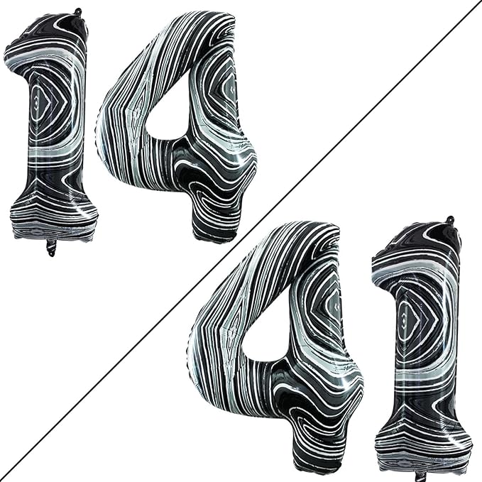 GOER Number 14 Balloons for 14th Birthday Sweet 14 Party Decorations,42 Inch Jumbo Foil Helium 41 Balloons for 41st Birthday Party Decoration (Marble Black)