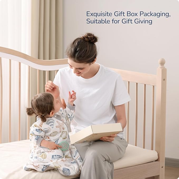 Baby Sleep Sack 18-24 Months, Cotton Detachable Long Sleeve Sleep Sack, 1.0 Tog Toddler Sleeping Sack with Temperature Strips, 2-Way Zipper Wearable Blankets for Newborns, Ocean