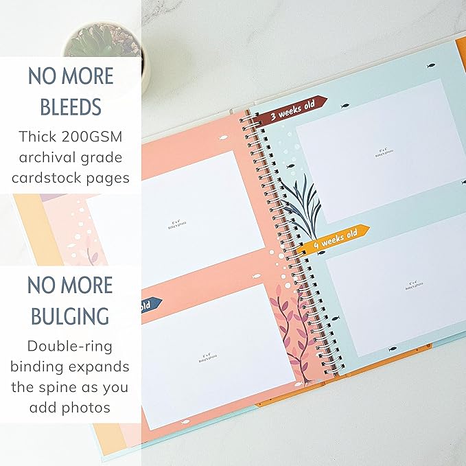 Baby Memory Book for Girl or Boy - First Year Unisex Ocean Keepsake to Log Newborn 1st Milestone - Gender Neutral Sea Photo Album Dairy - Nautical Themed Stuff Journal - Elegant New Parents Baby Gifts