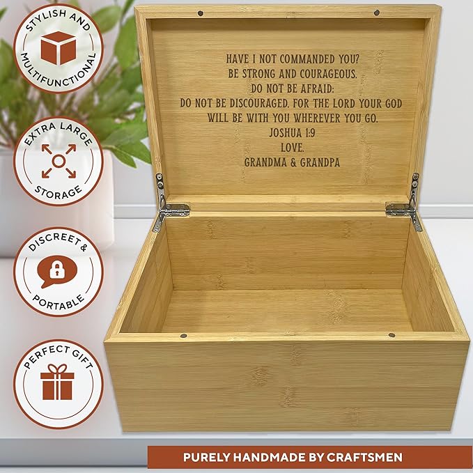 Baptism Memory Box Bamboo Wood - Personalized Baptism Gifts for Boys, First Communion Storage Box for Girls, Personalized Christening Gifts for Boys, Engraved Confirmation Keepsake Boxes, 11x8x4,75 in