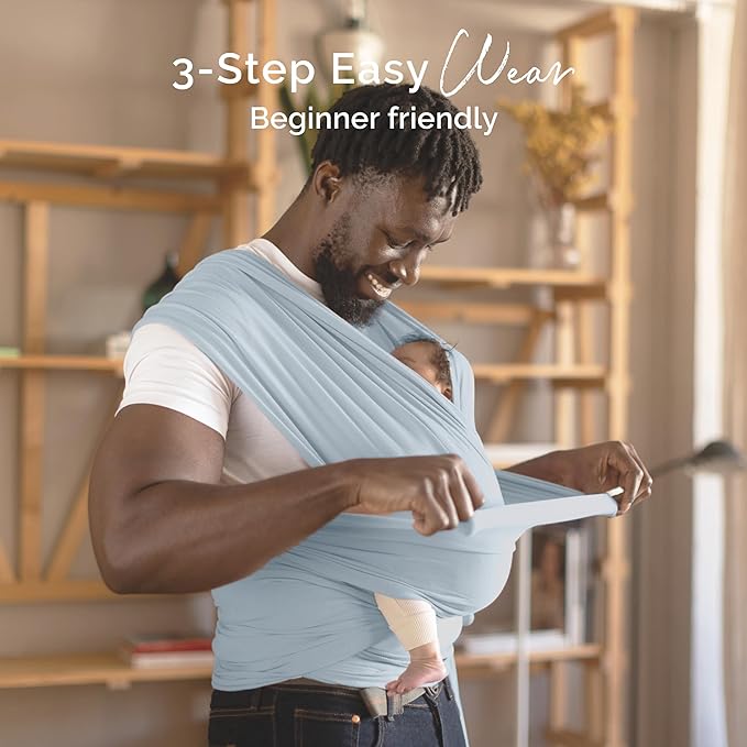Boba Baby Wrap Carrier - Original Baby Carrier Wrap Sling for Newborns - Baby Wearing Essentials - Newborn Wrap Swaddle Holder, Newborn to Toddler Infant Sling (Serenity Light Blue)