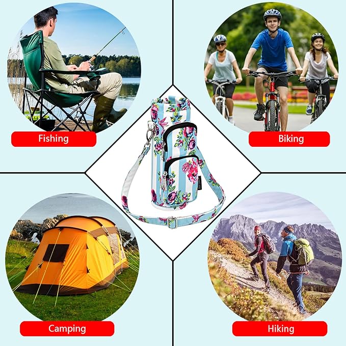 Betsey Johnson Insulated Water Bottle Pouch Holder Carrier Crossbag with Adjustable Shoulder Strap - Lightweight Polyester Accessories with Pockets Good for Hiking Sports