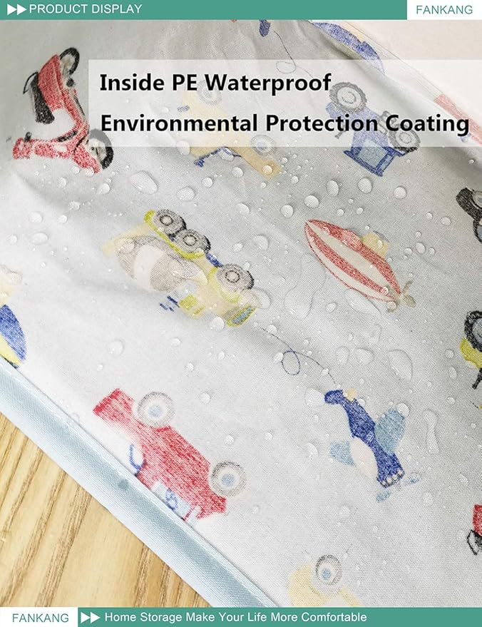 FANKANG Square Nursery Hamper Storage Bins Canvas Laundry Basket Foldable with Waterproof PE Coating Storage Baskets Gift Baskets for Children, Office, Bedroom, Clothes(Square-Car )