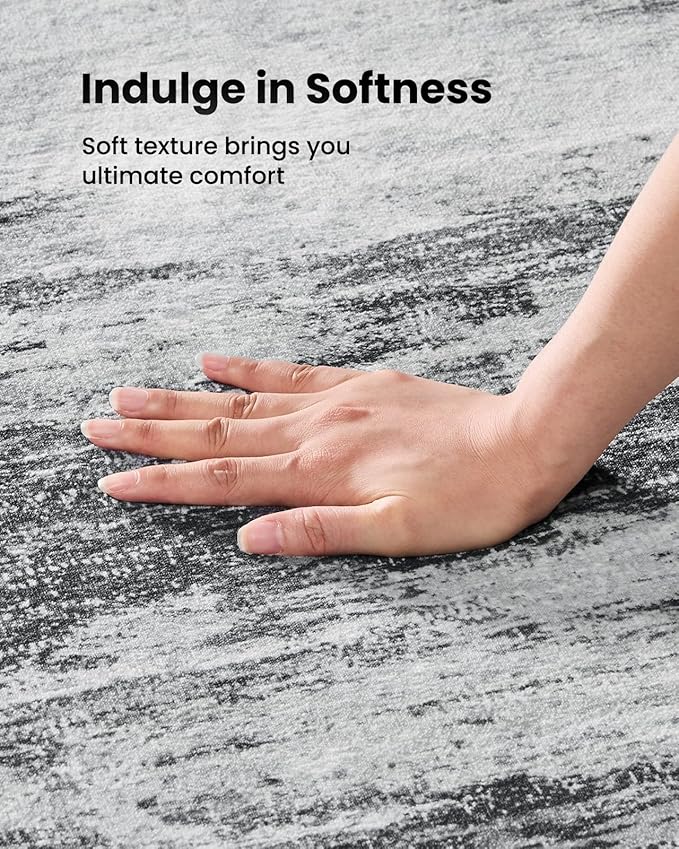 AMADA HOMEFURNISHING 6x9 Washable Area Rug, Modern Abstract Living Room Rug with Non-Slip Backing & Short Pile, Large Rug with Abstract Pattern for Living Room, Bedroom and Dinning Room, Light Grey