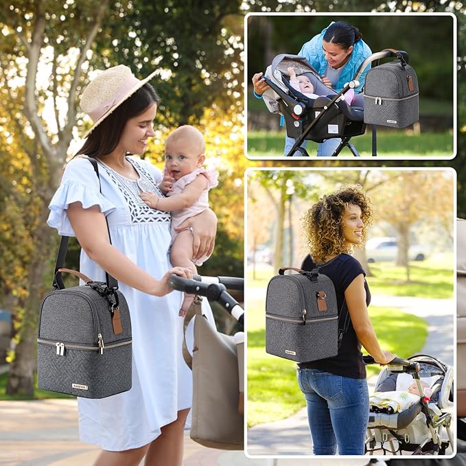 Breastmilk Cooler Bag with Ice Pack Fits 6 Baby Bottles up to 9 Ounce, Breast Milk Pump Cooler Bag with Shoulder Strap for Nursing Mom Daycare, Work, Travel- Dark Grey