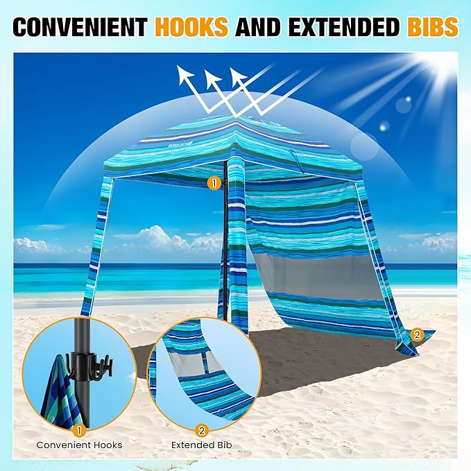 HOMEDEMO Beach Canopy UPF 50+, 6'×6', Easy Set up and Take Down Tent with Sand Pockets, Side Wall Shade Wind Waterproof for Kids, Family & Friends