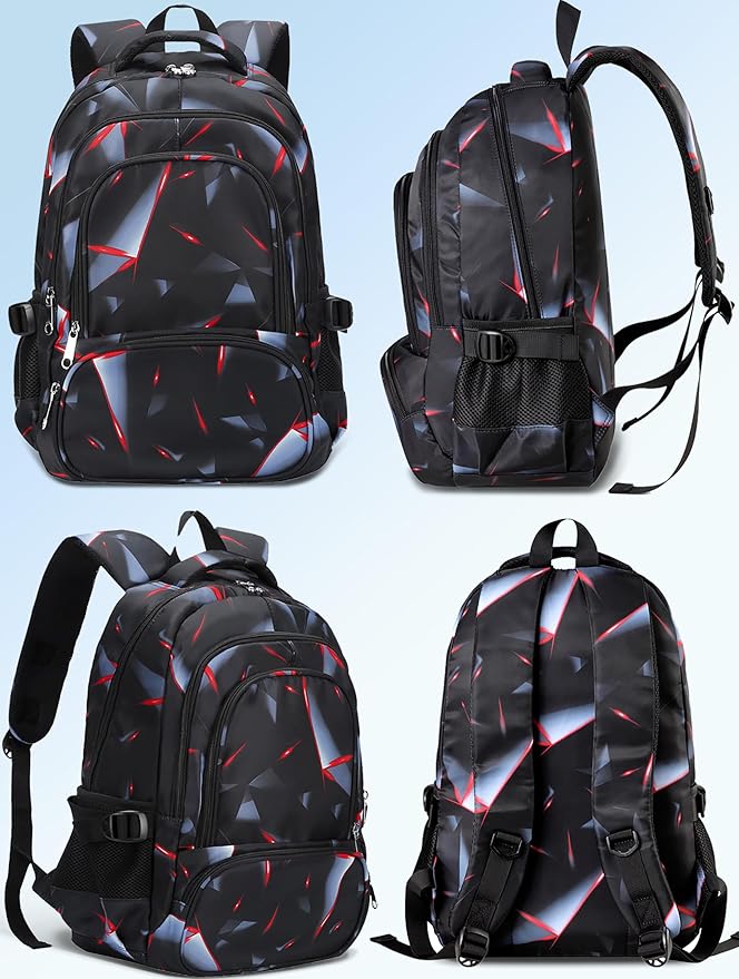 BLUEFAIRY Kids Backpack for Boys Elementary Primary School Bags for Childs Black Bagpack Book Bag Back to School Gifts for Son Mochilas Escolares para Niños 17" Large Compartment Black/Red