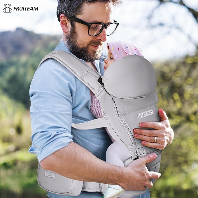 FRUITEAM Baby Carrier Newborn to Toddler - Safety-Certified Waist Stool with Hip Seat, Ergonomic 6-in-1 Baby Carrier with Head Support, Great for Travel and Outdoor Activities