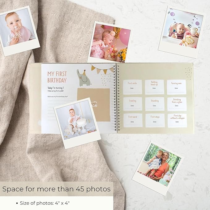 Baby Book Keepsake Gender Neutral to Paste Photos and Writing with +50 Pages and Stickers - Baby Memory Book from the First Year to 5th - Newborn Gifts, Baby Shower and Gender Reveal