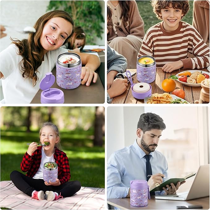 17oz Soup Thermo for Hot Food Kids,Insulated Food Jar with Spoon,Thermo Hot Food Lunch Container,Wide Mouth Leakproof Stainless Steel Lunch Box for School-Horse