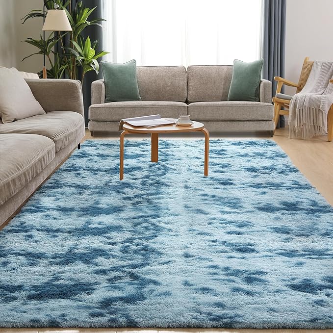 5x7 Area Rug, Luxury Rugs for Living Room, Ultra Soft Rugs for Bedroom, Non-Slip Indoor Carpet for Nursery, Kids Room, Playroom, Home Decor, Tie-Dyed Blue