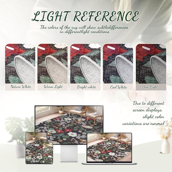 8x10 Area Rug for Living Room: Vintage Floral Washable Rug Soft Boho Non Slip Carpet Large Indoor Floor Non Shedding Low Pile Thin Carpets for Bedroom Dining Room Farmhouse Nursery Home Office Green