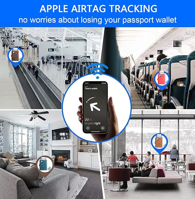 Airtag Passport Holder Cover Wallet Travel Essentials Leather Rfid Blocking Case Vacation Luggage Must Haves Travel Accessories for Men Women (117#Coffee)