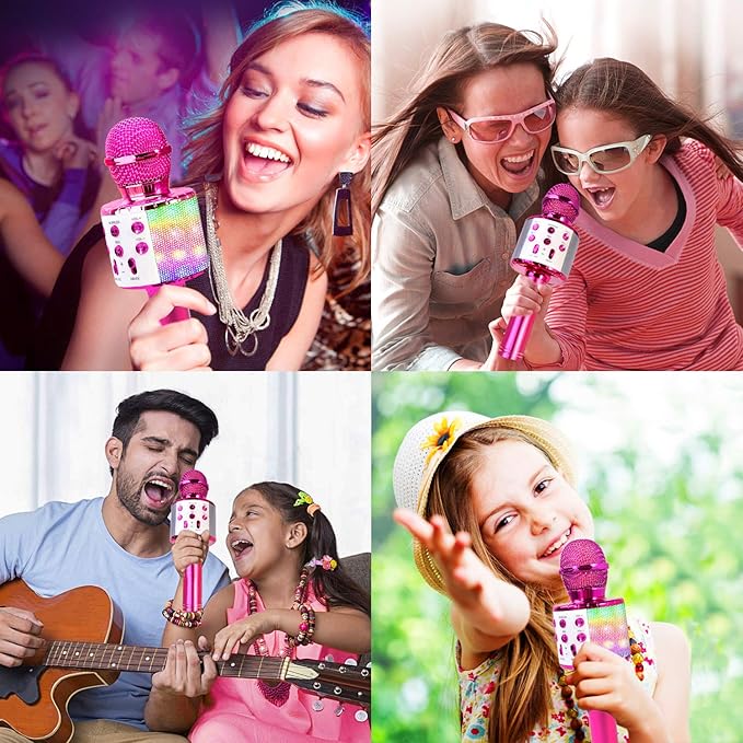 BlueFire 4 in 1 Karaoke Wireless Microphone with LED Lights, Portable Microphone for Kids, Great Gifts Toys for Kids, Girls, Boys and Adults (Purple)