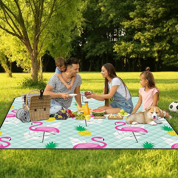 Extra Large Picnic Blanket Waterproof,80"x 80"Foldable Machine Washable Beach Blankets,Outdoor Blanket for 6-8 Adults,Picnic Mat Suitable for Indoor Crawling,Park Beach,Camping,Hiking,Travel(Flamingo)