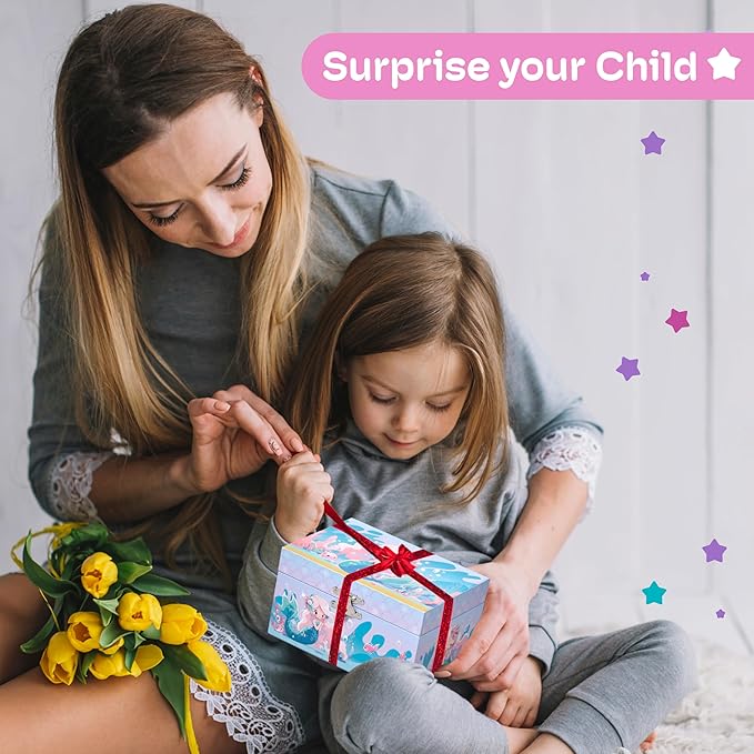 Jewelkeeper Girls Musical Jewelry Box - Durable Pine Fiberboard with Soft Pink Lining - Kids Jewelry Box - The Beautiful Dreamer Tune - Gifts for Girls - Mermaid Jewellery Box - 6x4x3.5in