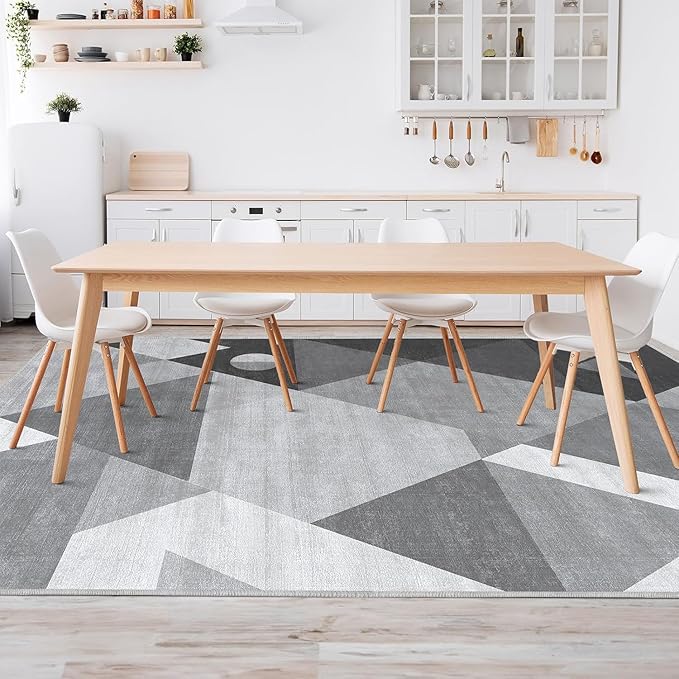 HOMFINE Washable Modern Area Rug - Geometric Style 4x6 Rugs for Living Room, Bedroom, Machine Washable Rug Soft Non Slip Non Shedding Area Rug - Grey, 4'x6'