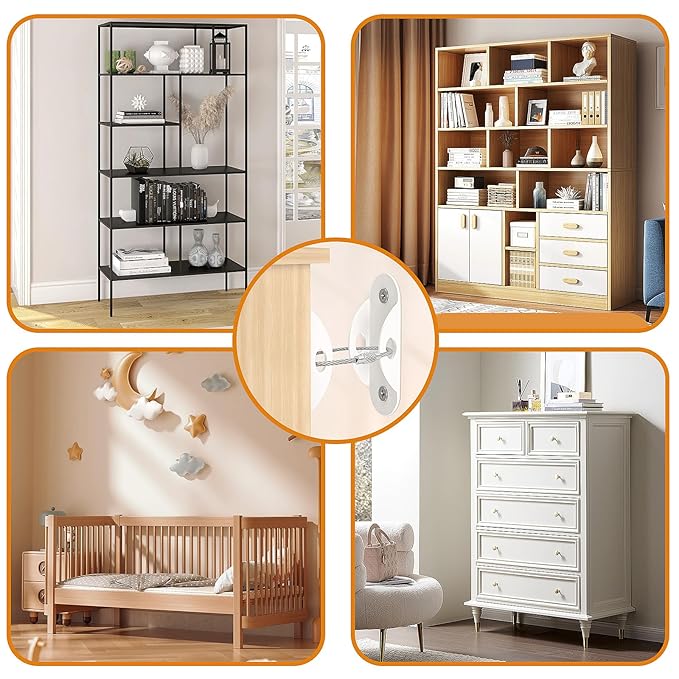 Furniture Anchors (6 Pack) for Baby Proofing, Anti Tip Furniture Anchor Securing 420lbs Tension Earthquake Resistant Metal Furniture Wall Anchor Prevent Baby Pet from Falling Furniture