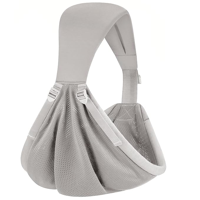Baby Sling Carrier,Baby Carrier Newborn to Toddler,Toddler Carrier,Portable Lightweight & Spreadable Shoulder Straps (Light Grey)