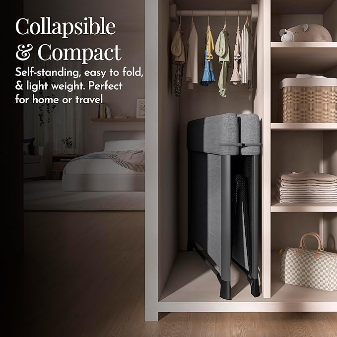 Evolur Zane Portable Playard with Instant Fold, Removable Mattress Cover & Full-Size Zipper Bassinet – Lightweight Travel Crib for Infant (0–18 Months) Grey