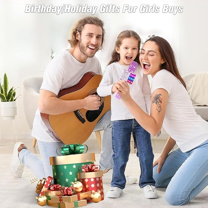 BONAOK Karaoke Microphone for Kids & Adults - Bluetooth Microphones Singing Mic with Disco Lights, Echo Effect, Built-in Speaker Portable Karaoke Player for Party Travel Gifts Q78(Light Purple)
