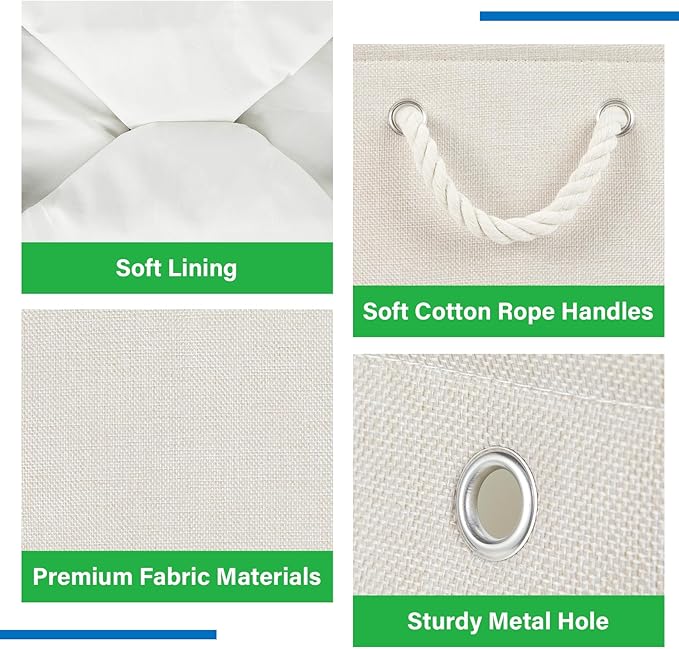 Bidtakay Large Storage Baskets for Shelves 3 Pack Fabric Storage Bins for Organizing Linen Collapsible Organizer for Closet-Light Biege