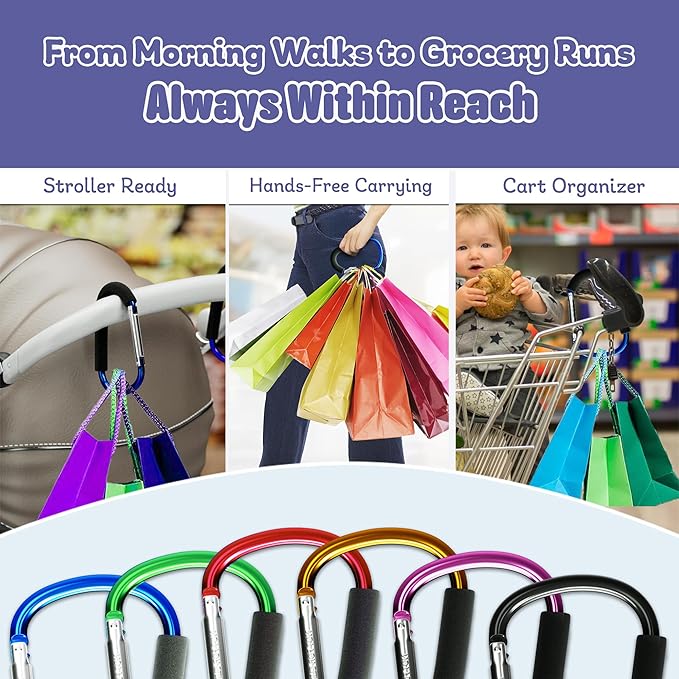 sprookber 6.7 Inch Large Stroller Hooks for Diaper Bags & Purses, Heavy Duty Mommy Hooks for Shopping, Grocery, Backpack – Baby Stroller Accessories, Set of 2 (Gold)