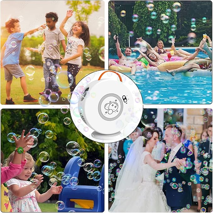 Bubble Machine Automatic Bubble Blower for Kids Toddlers Rechargeable Battery Portable Bubble Maker Electric Bubble Machine Auto Rotating 90°/360° Outdoor Toy for Birthday Party Wedding