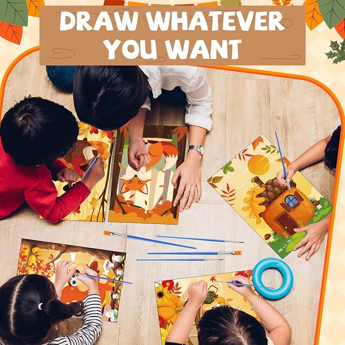 Blosssound 10 Set Pre Printed Canvas Pre Drawn Canvas Painting with Easel Kits 5" x 7" Outline Painting Panels for Beginners, DIY Craft Project, Party Favor, Home Decors(Autumn)