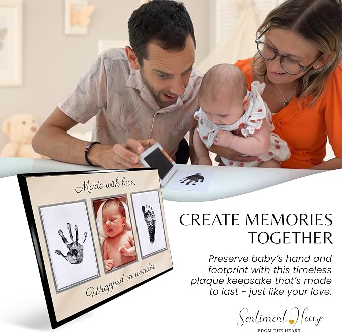 Inkless Hand and Footprint Kit, Baby Keepsake Plaque & Baby Shower Gifts - Ideal as Mom To Be Gift, Nursery Picture Frames, Clean Touch Hand and Footprint Kit (Style 2 - Design 5)