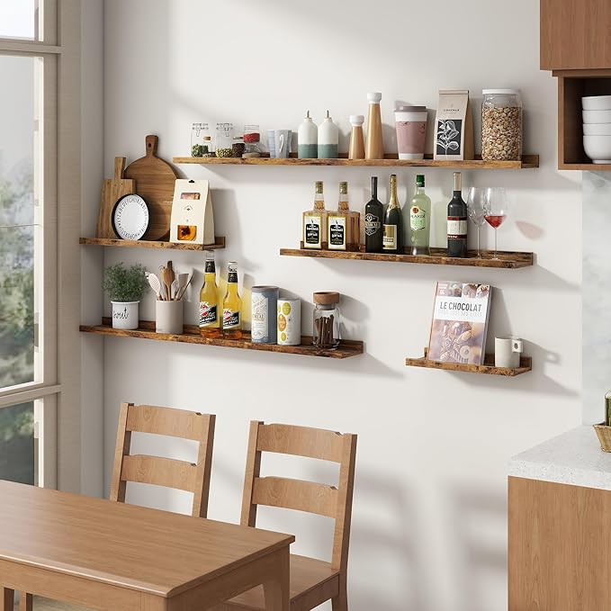 Floating Picture Ledge Shelves Set of 4, 36 Inch Shelves with Lip - Large Nursery Book Shelf for Toys Storage, Kids Bookshelf - Wall Mounted Living Room Bedroom Decor Frames