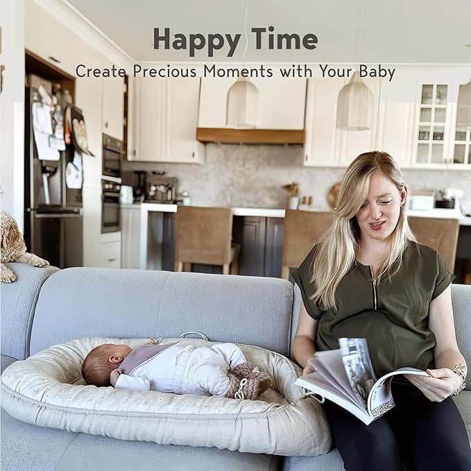 Infant Lounger, Baby Nest Cover for Baby Girls & Boys, Newborn Essentials for Baby 0-18+ Months, 100% Cotton Breathable (Brown, Cotton)