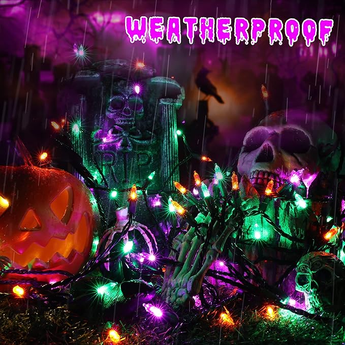 Brizled Purple Green Orange Halloween String Lights, 33ft 100 LED Halloween Lights Outdoor, 120V UL Listed Purple Orange String Light Connectable, Mini Tree Light Set for Holiday Tree Party Home Decor