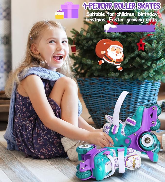 Adjustable Roller Skates for Kids Girls Ladies with Light Up Flash LED Wheels(Age 3-9),Three-Point Type Balance,Gift Box Packing for Toddlers,Children