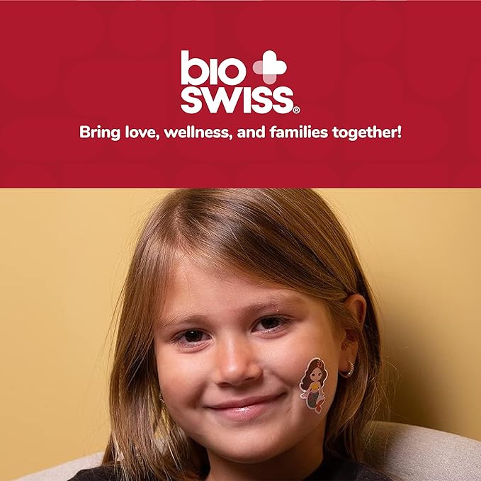 BioSwiss Bandages, Mermaid Shaped Self Adhesive Bandage, Latex Free Sterile Wound Care, Fun First Aid Kit Supplies for Kids, 24 Count