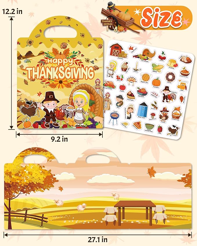 Benresive Reusable Sticker Books for Kids 2-4, Sticker Books for Toddlers 1-3 2-4, Toddler Travel Toys Activities Crafts Gifts - Thanksgiving