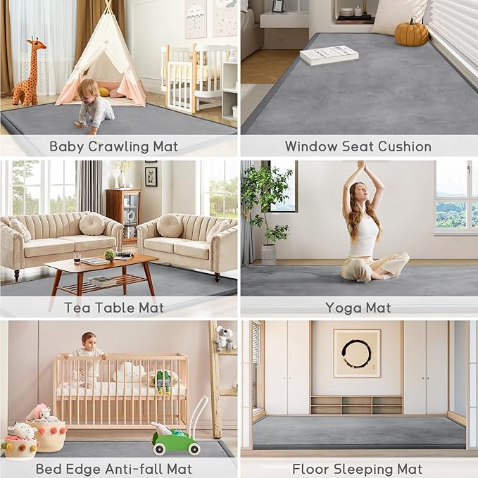 Baby Play Mat 1.2" Thick Memory Foam Nursery Rug Area Rug, 4’11” X 3’28” Yoga Mat Playmat Crawling Mat for Baby,Toddlers, Infants, Kids,Floor Mat Tatami Mat for Living Room with Non-Slip(Grey)
