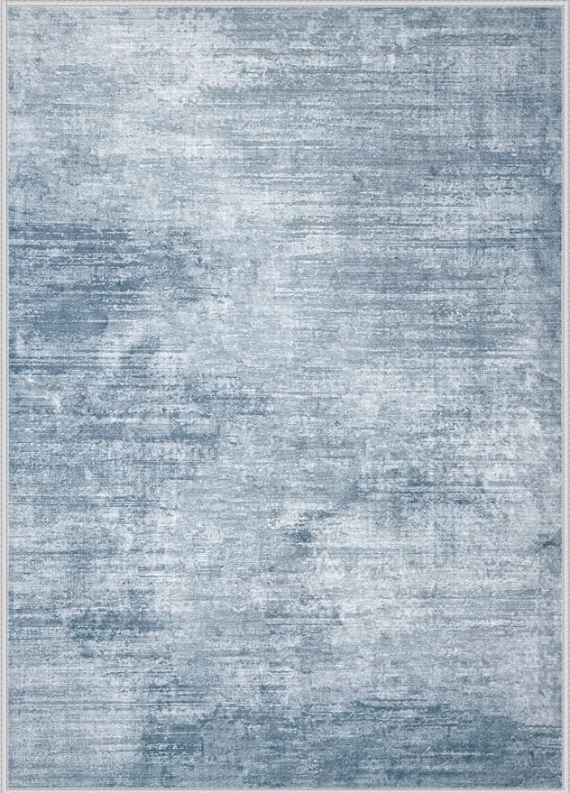 Area Rugs 9x12 Living Room: Washable Rug Modern Abstract Large Rugs Soft Non Slip Neutral Rug Stain Resistant Indoor Carpet for Bedroom Kitchen Dining Room Table Nursery Home Office Rugs(Blue,9'x12')