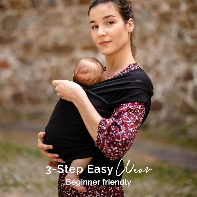 Boba Baby Wrap Carrier – Original Baby Sling Carrier for Newborns (7–35 lbs), Soft, Secure, Hands-Free & Ergonomic, Ideal for Comfortable Bonding, New Parents (Black)