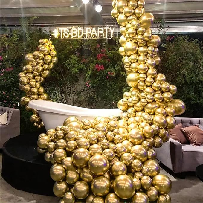 140pcs Gold Balloon Arch Kit, Gold Balloons of Different Sizes Pack of 18 12 10 5 Inch Party Balloon Kit for Birthday Party or Balloon Arch as Graduation Wedding Baby Shower Party Decorations