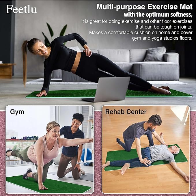 Extra Thick Exercise Yoga Mat with Strap - 2/5 Inch (10MM), Non-Slip Workout Mat for Yoga, Pilates, and Floor Exercises