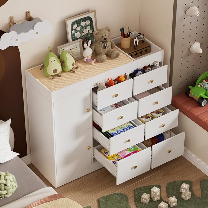 Changing Table Dresser with Drawers,Modern Baby Dresser with Changing Table Top for Nursery,Diaper Changing Station Organizer for Infants Newborn,White