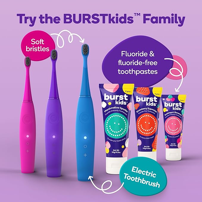 Burst Kids & Toddlers Electric Toothbrush (Blue) | Soft Bristles | Two Minute Timer | Rechargeable Battery | Easy-Grip Silicone Handle | 2 Modes for Healthy Smiles | Ages 3+
