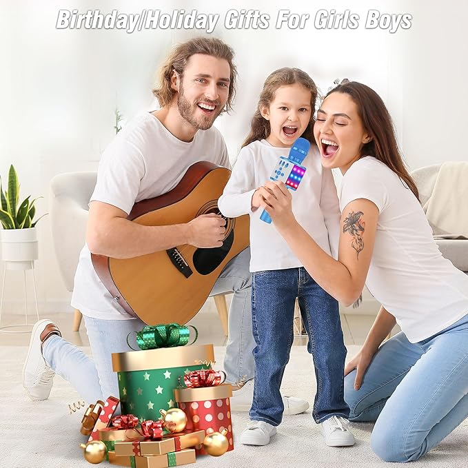 BONAOK Karaoke Microphone for Kids & Adults - Bluetooth Microphones Singing Mic with Disco Lights, Echo Effect, Built-in Speaker Portable Karaoke Player for Party Travel Gifts Q78(Blue)