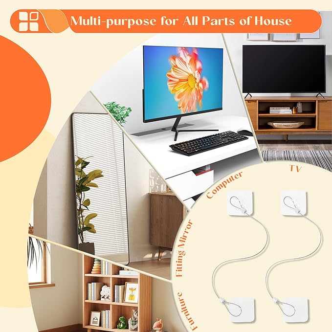 4 Pack 40" TV Safety Stainless Steel Straps Adjustable, Adhesive Anti-Tip Furniture Anchor for Flat Screen, TV and Furniture Safety Straps for Baby Proofing