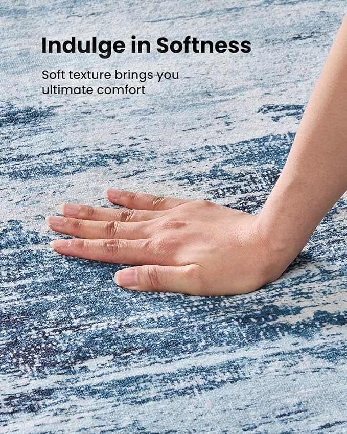 Amada 6x9 Washable Area Rug, Modern Abstract Living Room Rug with Non-Slip Backing & Short Pile, Large Rug with Abstract Pattern for Living Room, Bedroom and Dinning Room, Blue