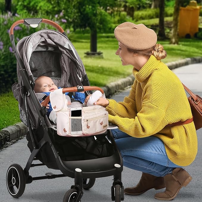 Universal Stroller Organizer with Cup Holders, Detachable Wristlet | Fits All Strollers | Stroller Diaper Bag Organizer with Phone Pocket, Insulated Bottle Holder & Storage Compartments