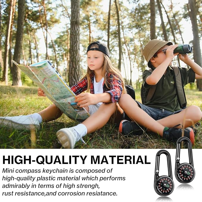 12 Pcs Mini Compass Keychain for Kids Bulk, Small Pocket Magnetic Compass Survival Hiking for Outdoor Survival Camping Party Backpacking Accessory