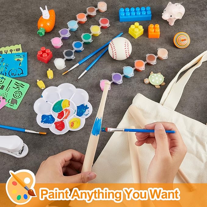 Fulmoon 24 Set Acrylic Paint Kits for Kids Adults Washable Mini Painting Kit Arts Crafts Party Favors Filled Strips Brushes Palettes Bulk for Classroom Home Kit Supplies (Vivid Color)